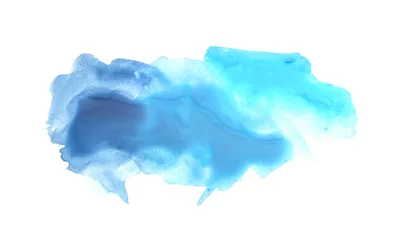 Crédence de cuisine en verre imprimé Cristaux Art Abstrait bleu aquarelle et acrylique flow blot peinture sur fond blanc.