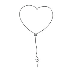 Vector balloon in form of heart. Continuous drawing line art style. Simple minimal sketch flat design. Symbol of love logo illustration.