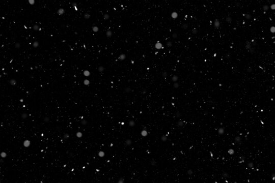 Falling snow on black background. Design element as overlay. Christmas concept