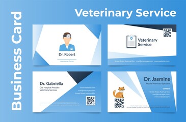 Veterinary service business card design set vector flat illustration doctor aid animal care