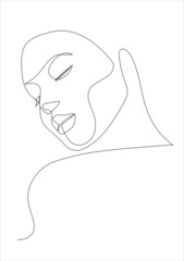 The face of the woman  with  continuous line drawing. Abstract minimal woman portrait, fashion concept, woman beauty minimalist, slogan design print graphics style,vector illustration for t-shirt.
