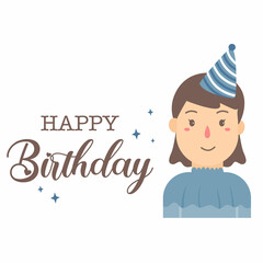 Cute Girl Cartoon Sticker With Happy Birthday Text 