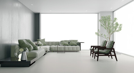 Illustration 3D rendering large luxury modern bright interiors Living room mockup computer...