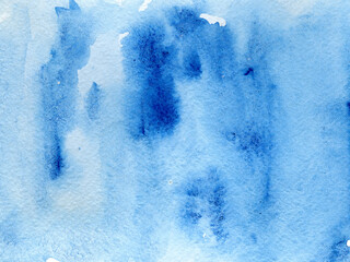 Watercolor texture background and web banners design. Blue watercolor paint splash or blotch background, blobs of paint vintage sea paper texture. Winter. Snow.