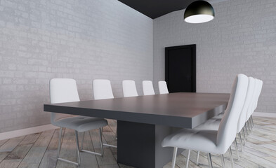 Open space office interior with like conference room. Mockup. 3D rendering.