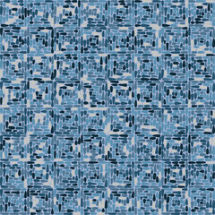 A pattern made up of brush strokes that form squares. Seamless texture. Winter paints. Blue and gray.