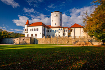Fototapeta na wymiar Medieval castle Budatin with park at autumn season, Slovakia, Europe.