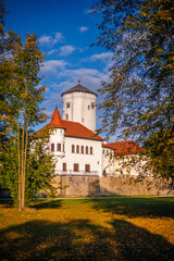 Medieval castle Budatin with park at autumn season, Slovakia, Europe.
