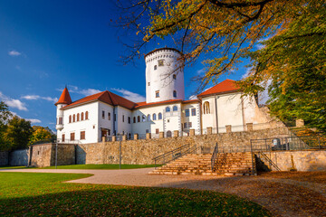 Fototapeta na wymiar Medieval castle Budatin with park at autumn season, Slovakia, Europe.