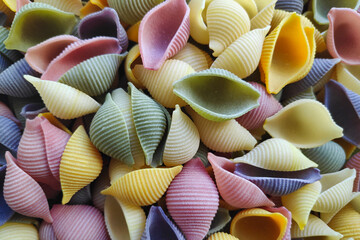 Stack of colorful conchiglie