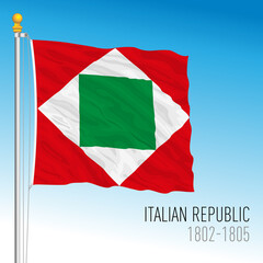 Italian Republic historical flag, 1802 - 1805, Italy, vector illustration