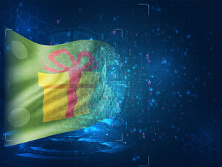 gift vector flag, virtual abstract 3D object from triangular polygons on a blue background