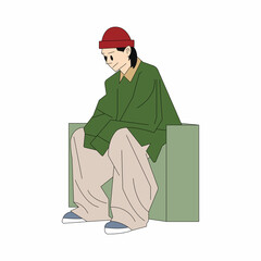 people sit down flat design illustration on white background