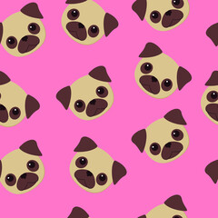 vector seamless pattern with pugs. flat pattern image with pug puppies