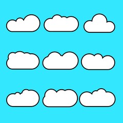 white clouds on a blue background in flat style