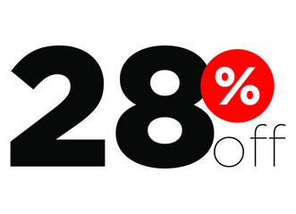 28%. number twenty-eight percent off. modern font to use as a tag in digital marketing promotions and discounts. eps10