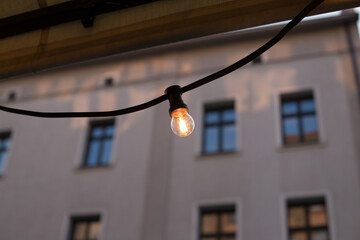Light bulb hanging in a restaurant