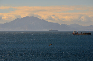 View across Strait of Gibraltar with Mountains of Ceuta on the Horizon