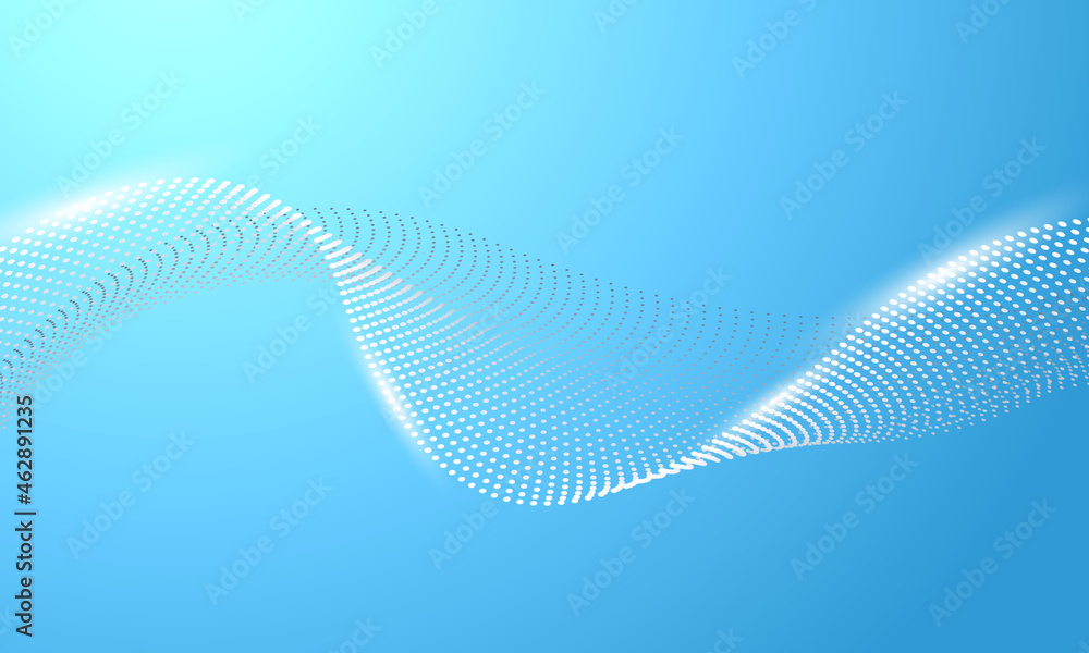 Poster abstract digital wave of particles. abstract dotted halftone wave, flow motion. futuristic abstract 
