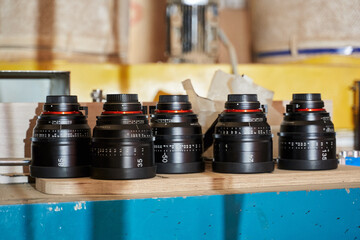 professional lenses of different focal lengths for photo and video cameras.