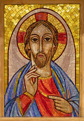 ROME, ITALY - AUGUST 31, 2021: The modern mosaic of Jesus in the church Chiesa di Santa Maria...