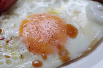 Close-up view of the fried egg