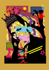 Queen, girl with crown and jewelry, pop art background  vector