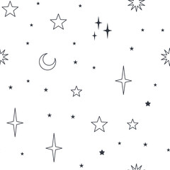 Fototapeta premium Stars seamless pattern with sun, moon. Mystical esoteric background for astrology design. Cosmos and space texture background.