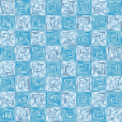 Squares made up of brush strokes. Chess alternation of squares. Blue shades.