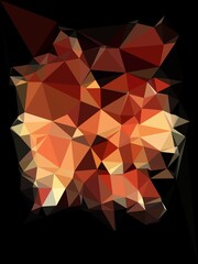 patterns and Cubist triangular designs from exploding red-hot lava and streams of molten magma red orange and yellow colours on a black background