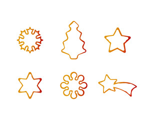 Set of Different Christmas Gingerbread Cookies. Modern Flat Vector Illustrations. Gingerbread Stars, Snowflakes, Tree with Decoration.
