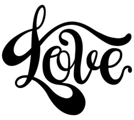 Handwritten calligraphy style scroll lettering Love graphic in black. SVG file