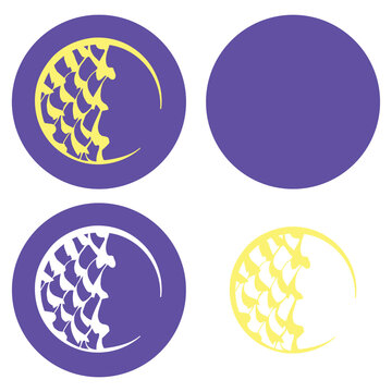Circular round vector graphic in purple with central yellow wave and half moon logo design part of a candy inspired series. Layered SVG design digital cutter software friendly