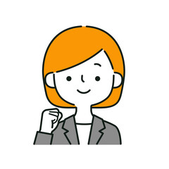 ガッツポーズをするスーツの女性のイラスト