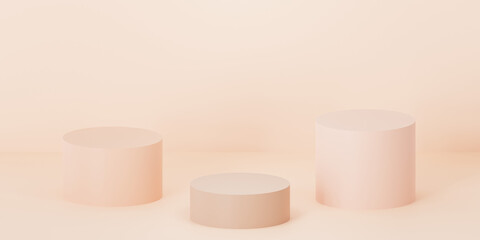 3D minimal podium render. Abstract pastel light beige scene or pedestal for product presentation.