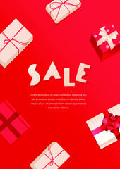 Sale Web Banner. Modern Flat Vector Concept Illustration of Boxes Kinds with Ribbons. Social Media Ads Template.