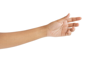 Hand open and ready to help or receive. Gesture isolated on white background with clipping path.