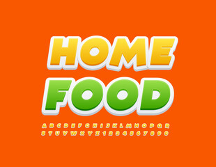 Vector colorful Poster Home Food. Bright modern Font. Artistic 3D Alphabet Letters and Numbers set