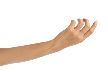 Hand open and ready to help or receive. Gesture isolated on white background with clipping path.