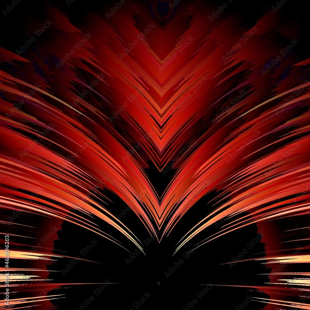 Poster smooth curved designs from exploding red-hot lava and streams of molten magma red orange and yellow 