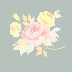 Illustration of beautiful roses drawn on paper with paints