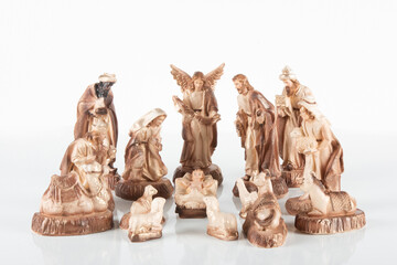 Nativity scene. Traditional Christmas scene with white background.