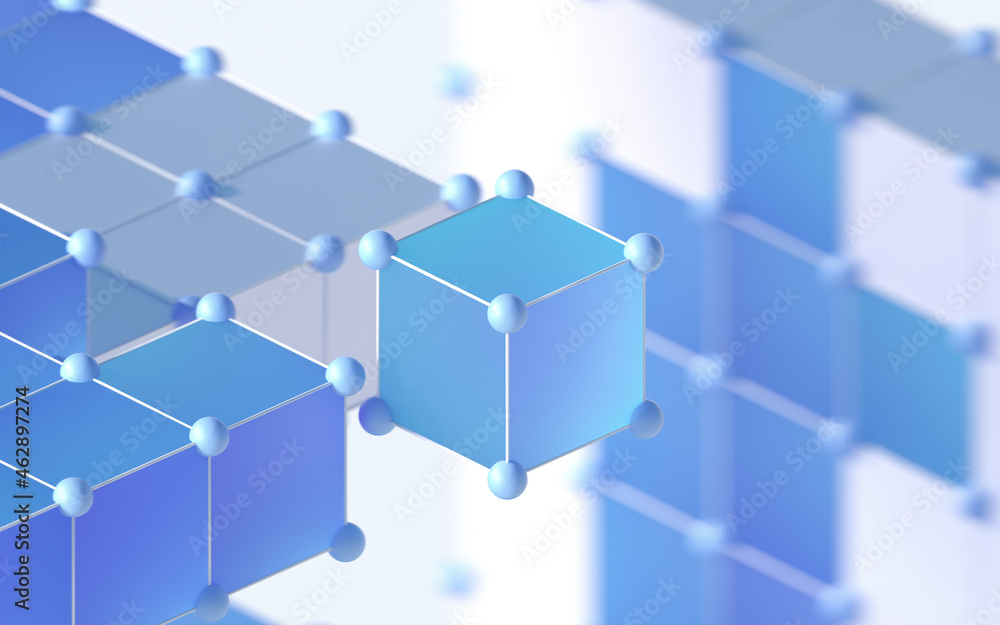 Poster translucent gradients cubes and spheres, 3d rendering.