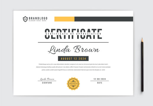 Certificate Layout with Yellow