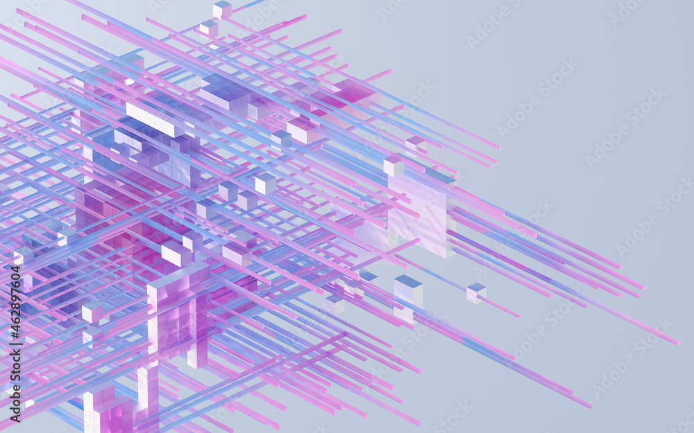 Poster translucent gradients cubes and materials, 3d rendering.