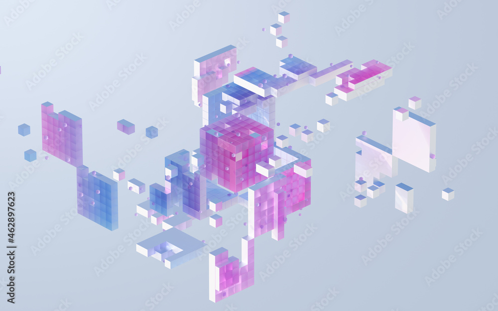 Fototapete translucent gradients cubes and materials, 3d rendering.