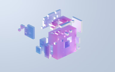 Obraz premium Translucent gradients cubes and materials, 3d rendering.