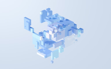 Cubes and materials, abstract geometries, 3d rendering.