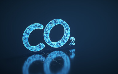 Carbon dioxide and blue glowing lines, 3d rendering.