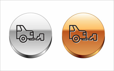 Black line Car exhaust icon isolated on white background. Silver-gold circle button. Vector